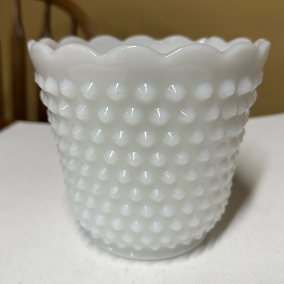 Fire King Other - Anchor Hocking Fire King Milk Glass Hobnail & Bars Planter Bowl 5.5" Tall